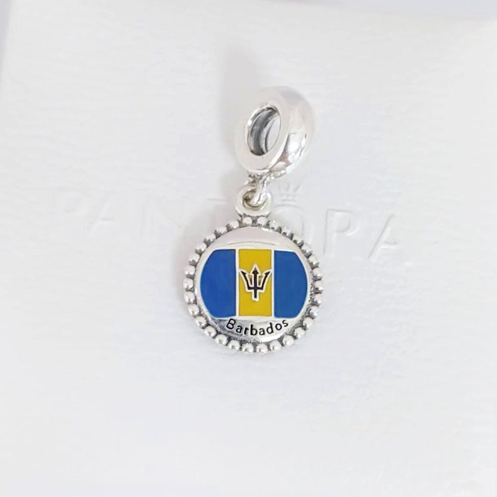 Pandora Barbados Flag Dangle Charms Bracelet Pendant S925 Silver with box